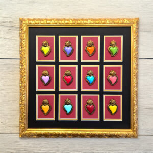 Sacro Cuore – composizione con 12 bassorilievi colorati in cornice oro foglia Sacro Cuore