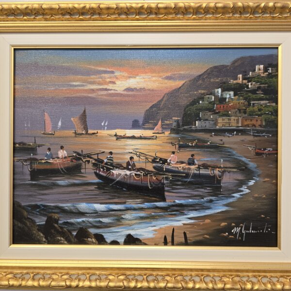 Positano al tramonto "Positano al tramonto" di Mario Galanti - Vista frontale con cornice