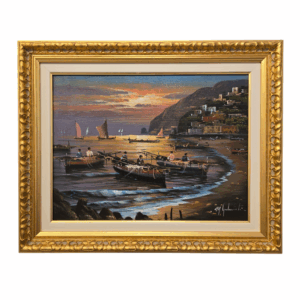 Dipinto "Positano al tramonto" di M. Galanti (Olio 30x40)