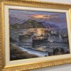 "Pescatori Ischitani" - Vista angolare sinistra con cornice Vista angolare sinistra del dipinto di Ischia, che evidenzia la prospettiva e la cornice in oro.