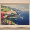 "Amalfi" - Dipinto Olio su Tela di Giuseppe Iannicella (Dettaglio) Olio su tela 50x70 di Giuseppe Iannicella raffigurante la costa di Amalfi, con case bianche arroccate sulla scogliera, un molo e barche a vela nel mare blu.