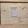 Retro del supporto in legno del dipinto, con applicato il certificato di garanzia cartaceo, il titolo dell'opera e la firma autografa di Francesco Tammaro.