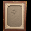 Retro telaio con firma e titolo "Pescatori a Posillipo" Retro del dipinto che mostra il telaio in legno e la scritta a pennarello nero sulla tela grezza: "M. Galanti - Pescatori a Posillipo - Napoli - 50x70".