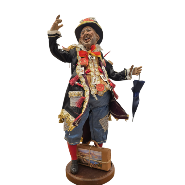 scio-scio-spensierato-giacca-oro-35cm Statuina intera dello Sciò Sciò 'O Spensierato con giacca oro e valigia.
