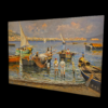 Prospettiva-Quadro-Marina-Napoli-Vassetti Vista angolata del dipinto a olio che mostra la vivacità dei colori e i pescatori al lavoro sulla riva.