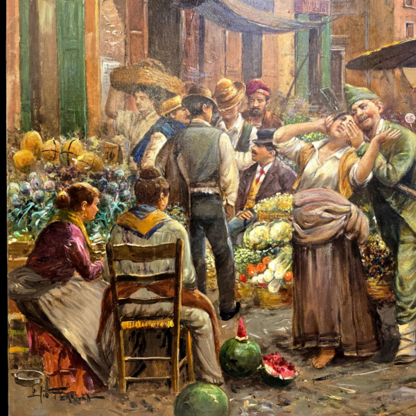 dettaglio-pazzariello-ferrara-napoli Dettaglio della folla nel dipinto di Elio Ferrara.