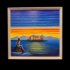 Inquadratura frontale del dipinto Partenope con Castel dell'Ovo, dimensioni 70x70cm con cornice bianca.