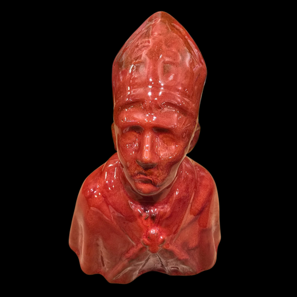 Busto completo frontale del San Gennaro Stilizzato Rosso, opera artigianale in ceramica da 21 cm.