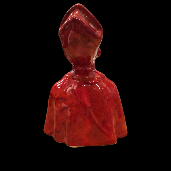 San Gennaro stilizzato rosso in ceramica visto da dietro