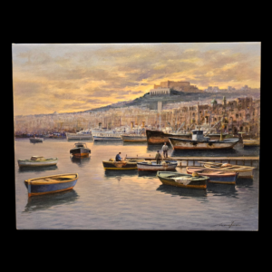 Paesaggio marino napoletano olio su tela 30x40 del pittore Mario Irace in condizioni perfette.