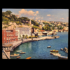 Armando Romano - Ripa Fiorita - Vista frontale completa Dipinto a olio su tavola 30x40 cm che raffigura il borgo di Ripa Fiorita a Posillipo con Villa Volpicelli e barche nel mare blu.