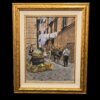 Visione completa e frontale del dipinto a olio Napoli Com'era di Francesco Tammaro, con elegante cornice dorata e scena di vita in un vicolo storico.