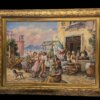 Inquadratura frontale ravvicinata che mostra la vivacità dei colori a olio, i ballerini, i musicisti e il Vesuvio sullo sfondo.