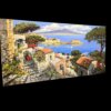 Foto scattata da una prospettiva angolata della tela di Ferdinando Sapio dedicata a Napoli. Questa inquadratura mette in risalto la brillantezza dei colori acrilici/olio, la luminosità del mare e del cielo, e la firma dell'artista visibile nell'angolo in basso a destra del dipinto.