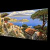 Fotografia con taglio prospettico laterale sinistro del dipinto di Napoli. L'immagine permette di apprezzare la planarità della tela da 120 cm e l'effetto tridimensionale del borgo marinaro che degrada dolcemente verso il mare, con il profilo del Vesuvio che domina l'orizzonte.