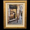 dipinto-napoli-scomparsa-francesco-tammaro-fronte Visione frontale e completa del dipinto a olio Napoli Scomparsa di Francesco Tammaro, raffigurante un antico panificio napoletano con imponente cornice dorata.