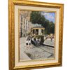dipinto-viaggiatori-abusivi-tammaro-prospettiva-destra Dettaglio angolato da destra dell'opera Viaggiatori abusivi di Francesco Tammaro, evidenziando le pennellate impressioniste, la luce e le figure aggrappate alla vettura.