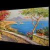 prospettiva-sinistra-dipinto-golfo-napoli Visione prospettica da sinistra dell'opera a olio su tela Napoli, che mette in risalto la profonda prospettiva del paesaggio marino costiero e la cascata di bouganville in fiore.