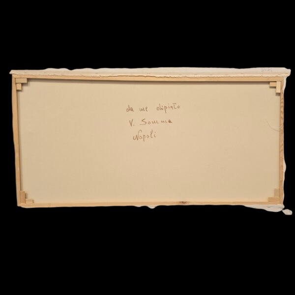 retro-autentica-tela-napoli-vincenzo-somma Retro del dipinto a olio su tela con la scritta autografa "da me dipinto", la firma "V. Somma" e il titolo "Napoli" a garanzia dell'assoluta autenticità dell'opera.
