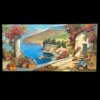 Vista frontale completa del dipinto panoramico Sorrento di Giovanni di Guida, olio su tela di dimensioni 60x120 cm.