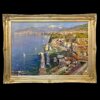 quadro-completo-sorrento-marina-grande-vincenzo-aprile-cornice-argento Visione frontale completa del dipinto a olio su tavola Sorrento Marina Grande di Vincenzo Aprile con imponente cornice artigianale in foglia argento.