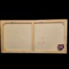retro-tela-autentica-ferdinando-sapio Retro della tela pittorica che mostra il solido telaio in legno, la firma autografa di autenticità di Ferdinando Sapio e le indicazioni della tecnica e delle misure scritte in inchiostro rosso.