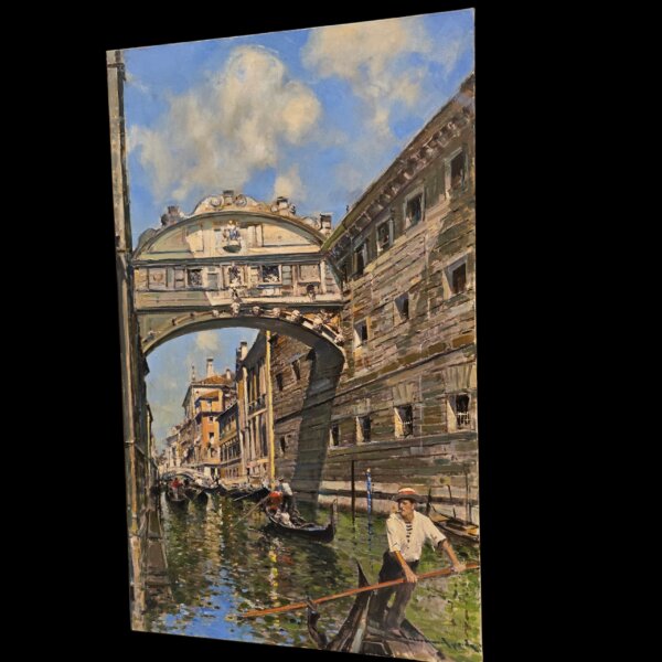 Inquadratura angolare da sinistra del dipinto a olio su tela 60x100 cm di Mario Irace dedicato a Venezia